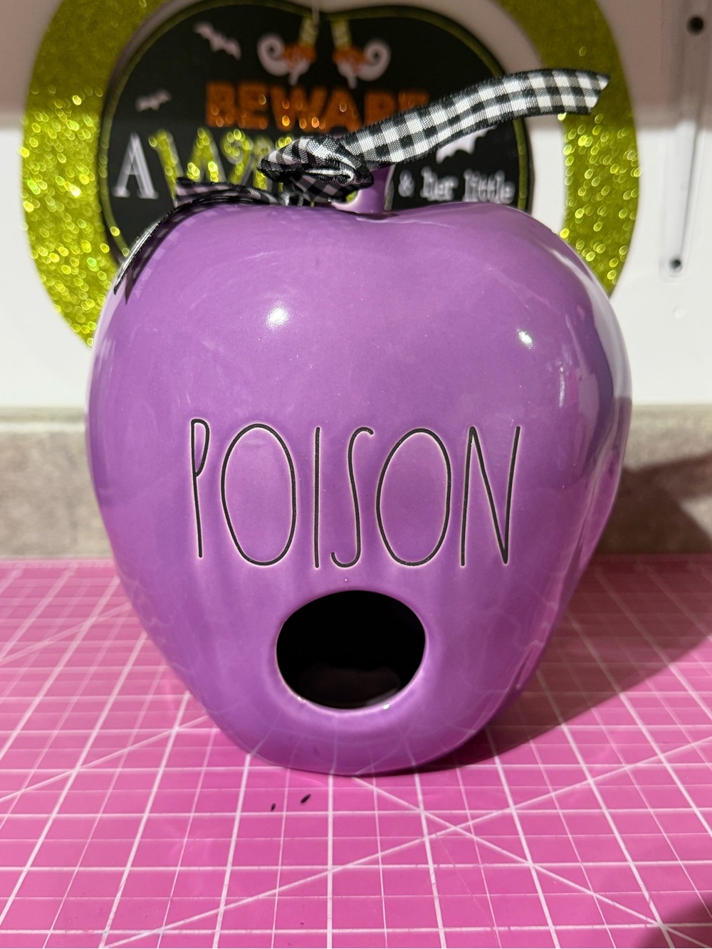 Rae Dunn Purple poisoned apple birdhouse - ceramic